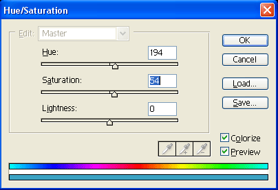 диалоговое окно команды Hue/Saturation